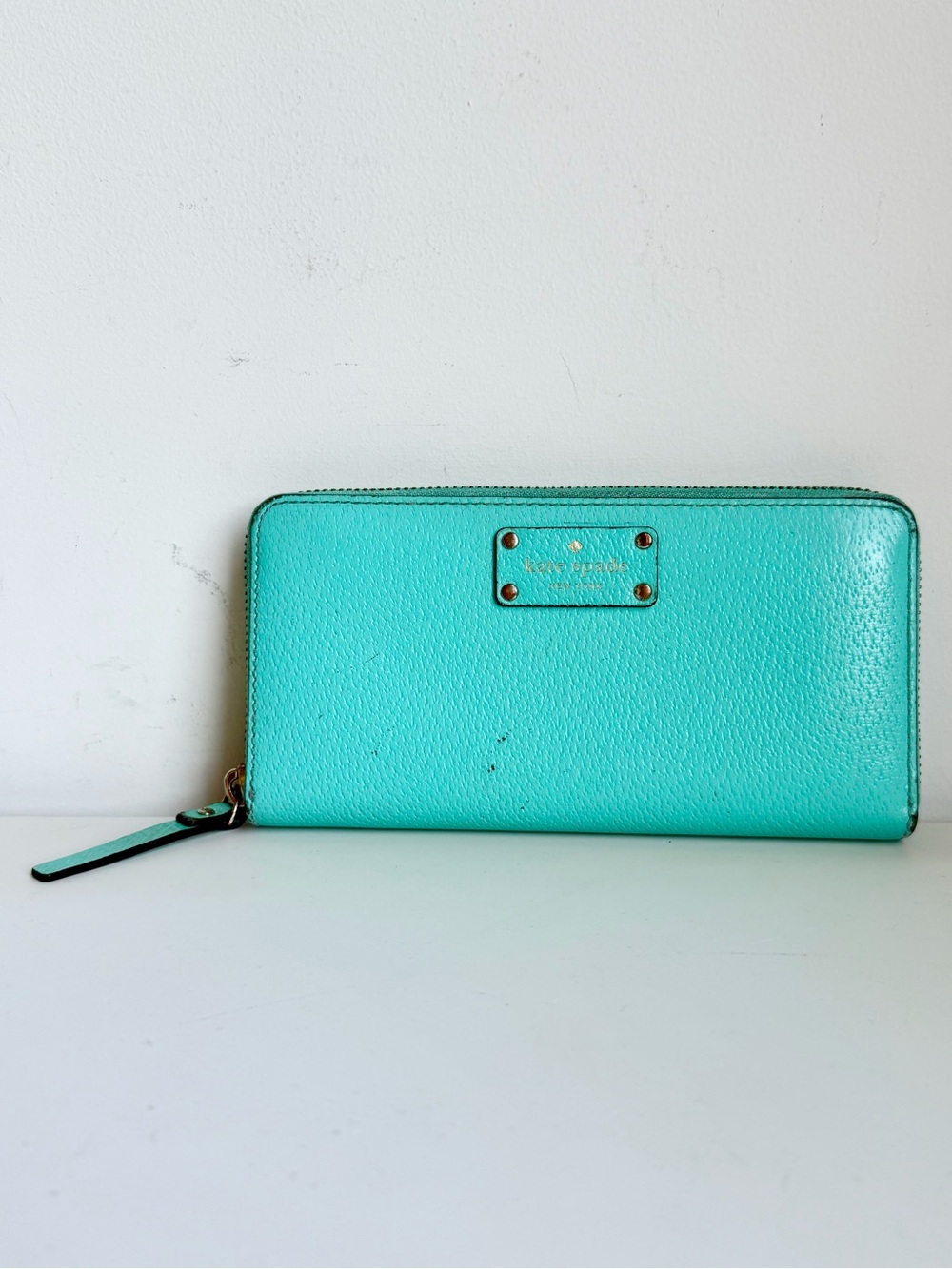 KATE SPADE Logo Plate Full Size Wallet Continental Wallet Tiffany Blue